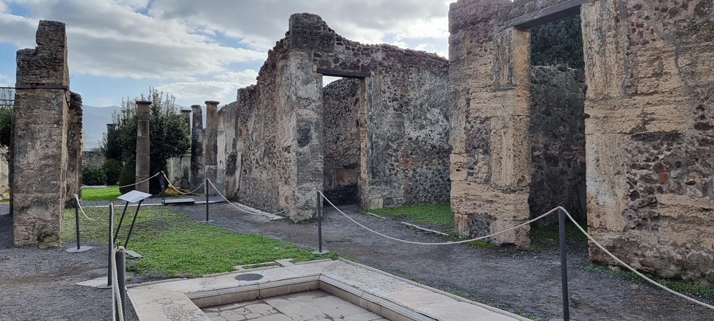 VIII.4.15 Pompeii. December 2023. Looking south-west across impluvium in atrium from east side. Photo courtesy of Miriam Colomer.