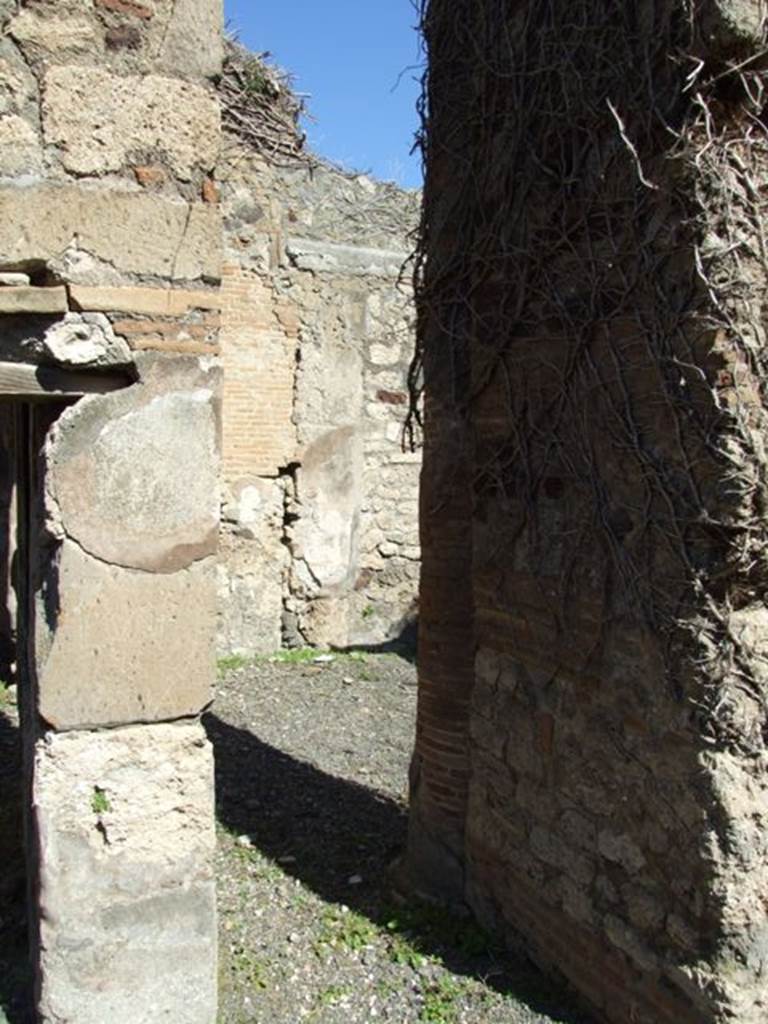 VIII.5.9 Pompeii. March 2009. Small area, on the east side of the doorway to Room 23, leading to the North Portico.