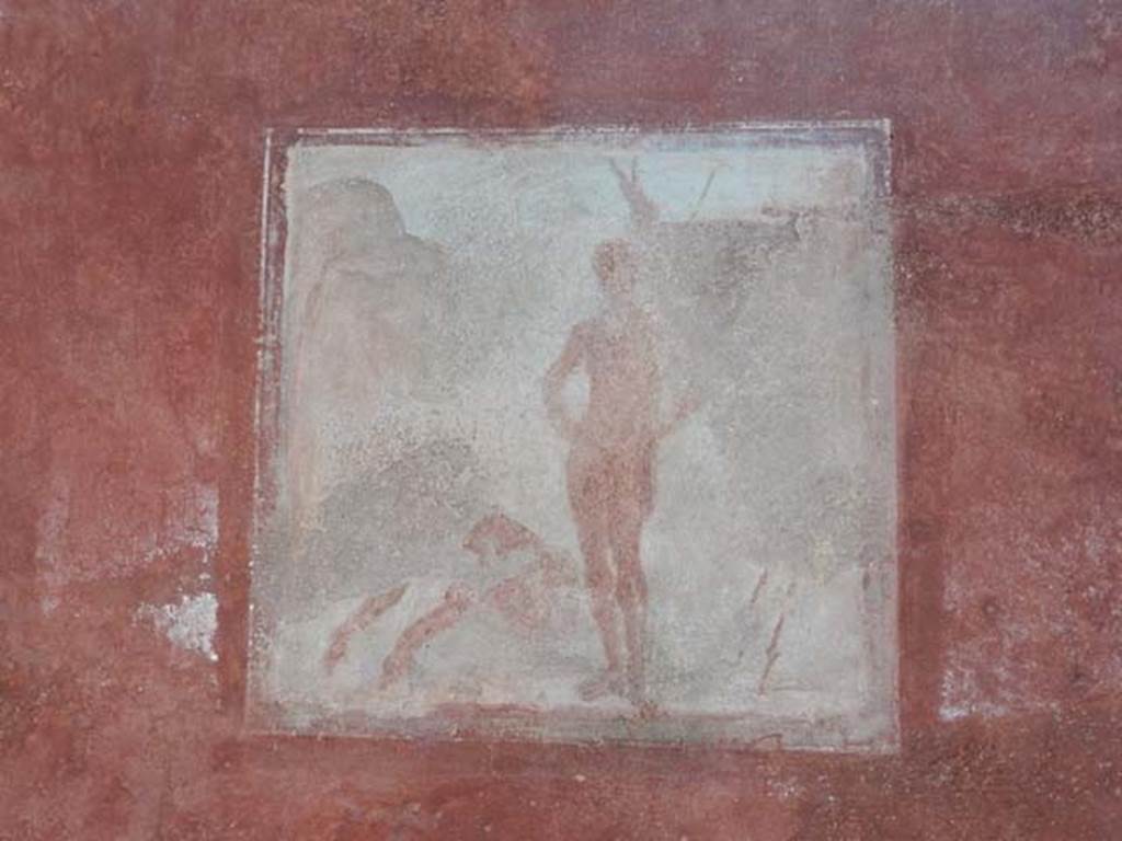VIII.5.37 Pompeii. May 2017. Room 13, Punishment of Marsyas, the central wall painting from south wall after restoration. Photo courtesy of Buzz Ferebee.