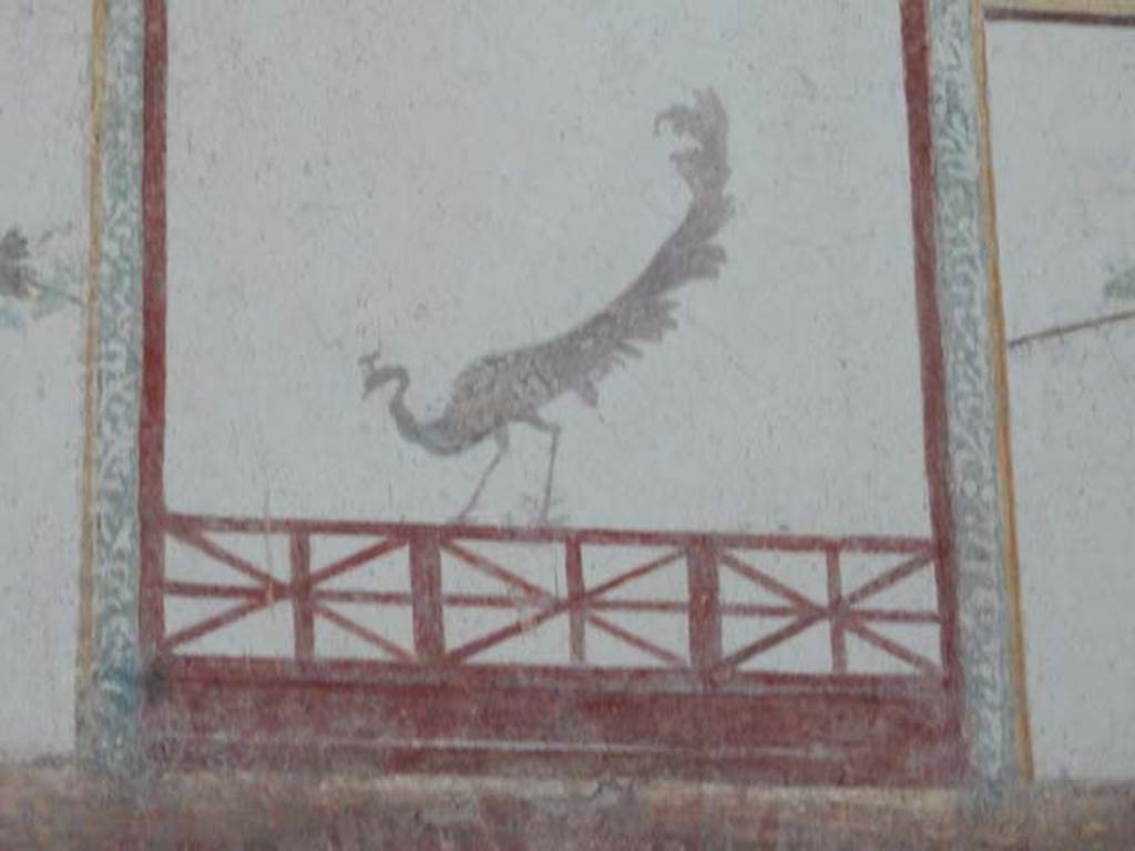 VIII.5.37 Pompeii. May 2017. Room 13, detail of painted decoration from upper west end of south wall after restoration. Photo courtesy of Buzz Ferebee.