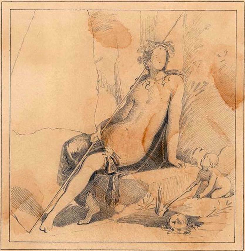 VIII.5.37 Pompeii. Room 13, oecus, centre of west wall. Drawing by Discanno of wall painting of Narcissus and Amor.
DAIR 83.200. Photo © Deutsches Archäologisches Institut, Abteilung Rom, Arkiv.
See http://arachne.uni-koeln.de/item/marbilder/3783980