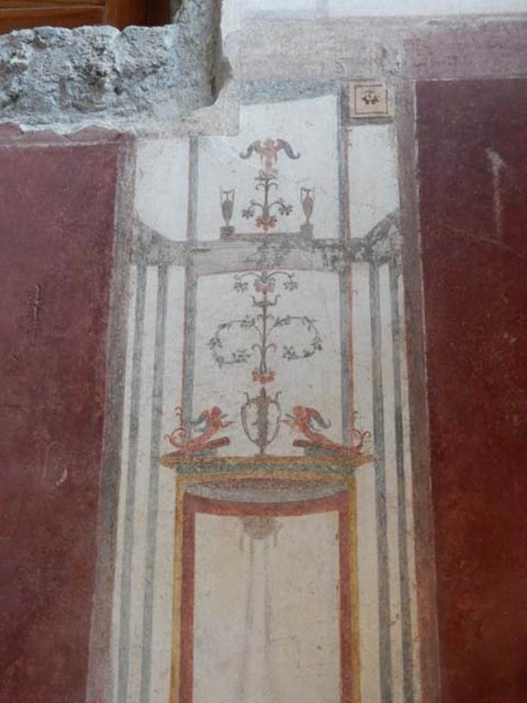 VIII.5.37 Pompeii. May 2017. Room 13, detail from centre north end of west wall after restoration. Photo courtesy of Buzz Ferebee.