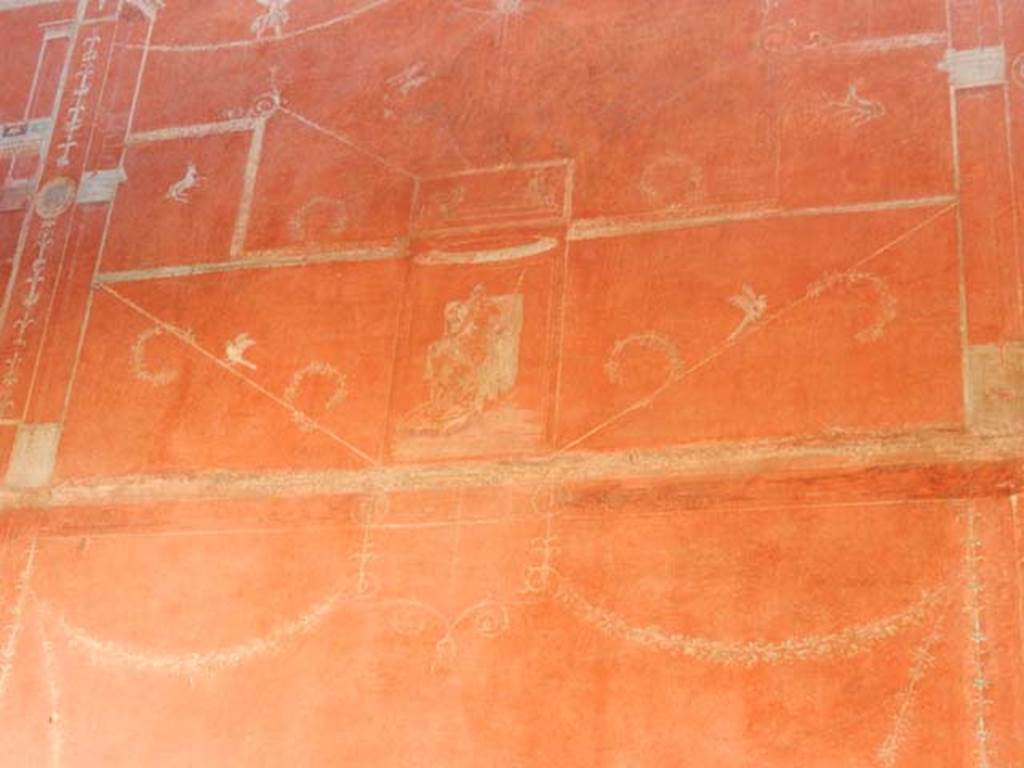 VIII.5.37 Pompeii. May 2017. Room 14, detail from upper central panel of south wall after restoration. Photo courtesy of Buzz Ferebee.