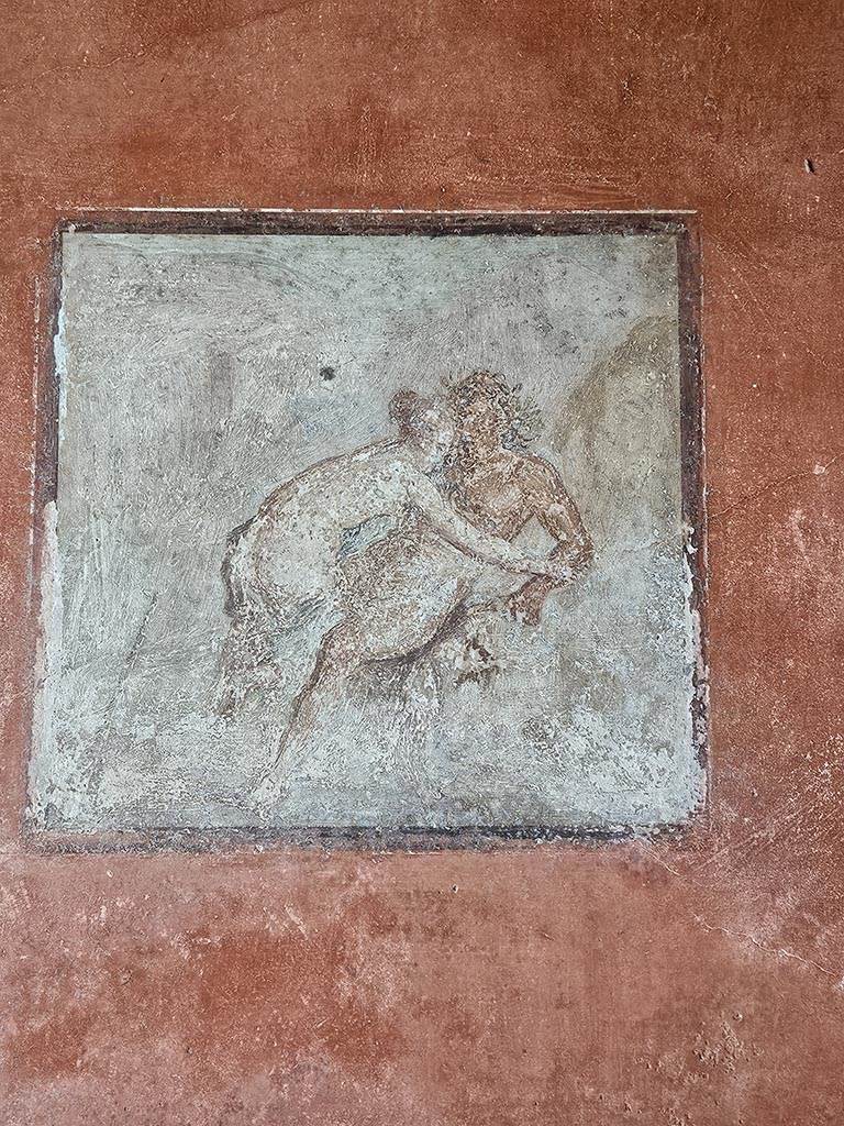 VIII.5.37 Pompeii. November 2024.
Room 14, central wall painting from south wall of oecus. Photo courtesy of Annette Haug.