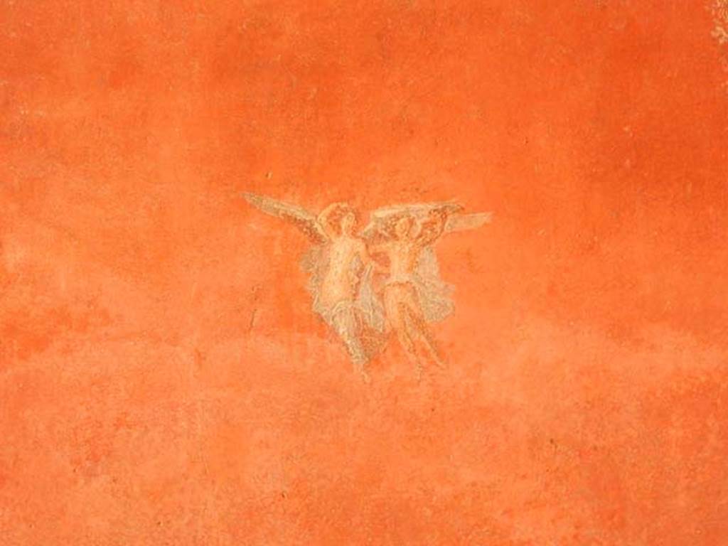 VIII.5.37 Pompeii. May 2017. Room 14, detail of painted flying figures from west end of south wall after restoration. Photo courtesy of Buzz Ferebee.