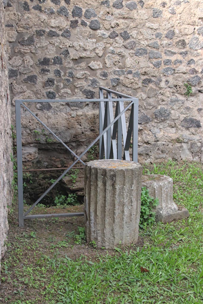 VIII.6.2 Pompeii. October 2023. 
Detail from south end of west wall in south-east corner. Photo courtesy of Klaus Heese.
