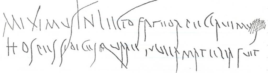 VIII.6.6 Pompeii.  Graffito found on the wall on the left side of the entrance. According to Varone this inscription was written at the entrance on this house.
Miximus in lecto fateor peccavimus 
Hospes si dices quare nulla matella fuit       [CIL IV 4957]

He translated this as: We have wet the bed, I know. We have only sinned, o guest, if you tell us for what reason there was no urinal.     [CIL IV 4957]
See Varone, A., in Conticello, B., Ed, 1990. Rediscovering Pompeii. Rome: L�Erma di Bretschneider. (p. 35 and note 62).

According to Hobson, in Roman literature chamber pots are referred to as matellae, lasanae or dolia curta. See Hobson, B., 2009. Latrinae et foricae: Toilets in the Roman World. London; Duckworth. (p. 134).

This inscription is often wrongly attributed to VIII.7.6. The NdS 1882, stated that on leaving the large garden (of VIII.5.15) by the second south entrance (VIII.5.38), into the southern alley, this inscription was brought to light on the north wall of insula 6. See Notizie degli Scavi di Antichit�, 1882, p. 436.