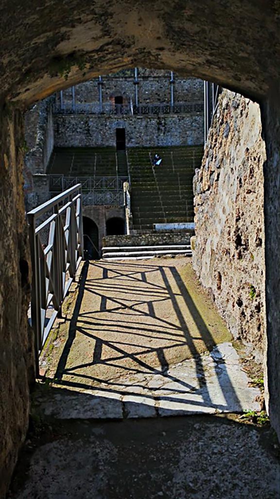 VIII.7.20 Pompeii. 2015/2016. 
Looking west across Theatre, from the arched entrance to the ramp leading to media cavea. 
Photo courtesy of Giuseppe Ciaramella.
