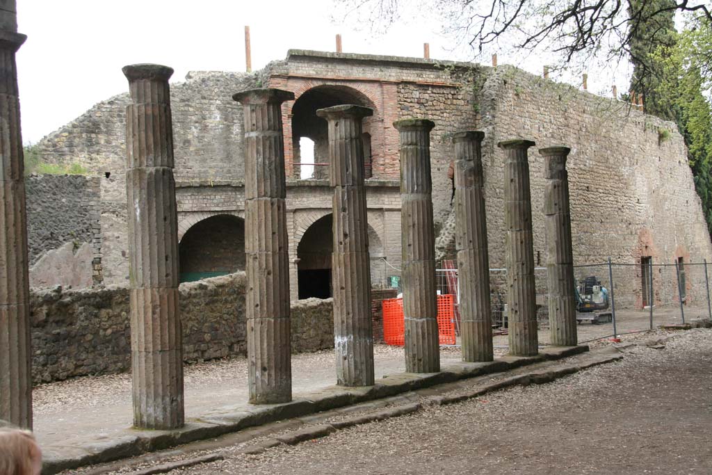 VIII.7.21 Pompeii. April 2010. Looking south-east towards portico at rear of Large Theatre, on east side of Triangular Forum.
Photo courtesy of Klaus Heese.