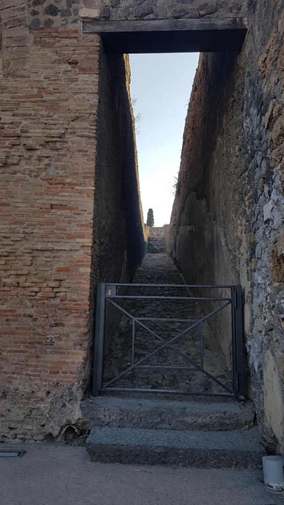 VIII.7.21 Pompeii. August 2023. 
Looking west along ramp from entrance doorway. Photo courtesy of Maribel Velasco.
