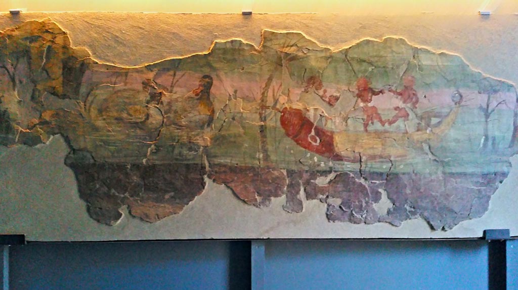 VIII.7.24 Pompeii. 2016/2017.
Fragment of a painting originally part of a larger illustration with Nilotic subject that decorated the peristyle.
Found on the north wall of the peristyle in 1955. Photo courtesy of Giuseppe Ciaramella.