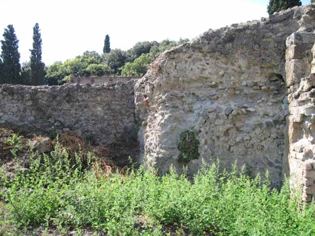 VIII.7.26 Pompeii. September 2010. West wall and north-west corner of garden area, looking west towards site of kitchen. Photo courtesy of Drew Baker.
