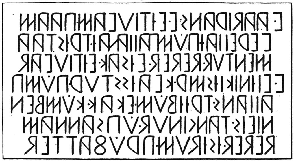 VIII.7.29 Pompeii. Found 3rd June 1797. An important Samnite tablet was found embedded in one of the internal walls of this building.
VIII.7.29. Area et porticus Vinicii. Un'importante lapide sannitica fu rinvenuta il 3 giugno 1797, incastrata una delle interne pareti di questo edifizio.
See Pappalardo, U., 2001. La Descrizione di Pompei per Giuseppe Fiorelli (1875). Napoli: Massa Editore. (p.135).
See De Jorio, A., 1836. Guida di Pompei. Napoli: Fibrena, tav. IV, 5.

This limestone tablet, (inv. 2542, Vetter 11), written in the Oscan alphabet, from right to left, reads –
“V(ibius) Adanus (son of) Vibius left this money as inheritance to the Pompeian vereia. With that money V(ibius) Vinicius (son of) M(araius), Pompeian quaestor, had this building made by decree of the assembly. He himself approved”.
(“V(ibio) Adirano (figlio di) Vibio questo danaro alla vereia pompeiana lascio in testament. Con quel denaro V(ibio) Vinicio (figlio di) M(araio), questore pompeiano, questo edificio per delibera dell’assemblea fece si che si facesse. Egli stesso aprovo.”)

According to the information card in Naples Archaeological Museum –
“The Palestra Sannitica, behind the cavea of the Great Theatre and adjacent to the area of the Temple of Isis, is too small to have been a real gymnasium. It must rather have been a meeting place for the Pompeian vereia, which, in this period, had clearly become a civic institution under the control of the town authorities.”
(“Le Palestra Sannitica, alle spalle della cavea del Teatro Grande, e adiacente all’area del Tempio di Iside, e troppo piccola per essere un impianto sportivo vero e proprio: dovette piuttosto essere un luogo di riunione della vereia pompeiana, chiaramente diventata un’istituzione civica sottoposta al controllo delle autorita cittadine”.) 


