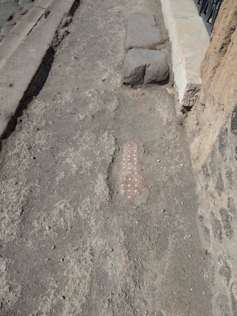 IX.1.20 Pompeii. September 2019. 
Looking west along podium towards remaining flooring and step to entrance doorway.
Foto Annette Haug, ERC Grant 681269 DÉCOR
