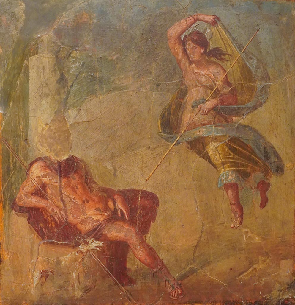 IX.2.10 Pompeii. Painting of Endymion and Selene from triclinium.
Now in Naples Archaeological Museum. Inventory number 9246.
Our thanks to Rachel Lowder for helping with this.
