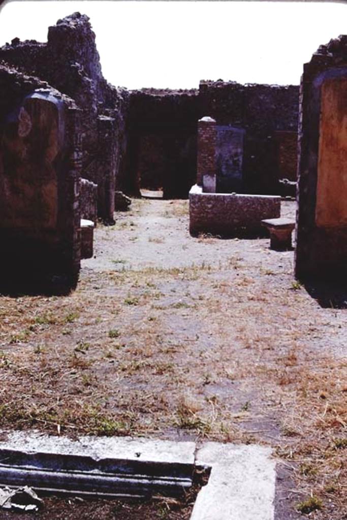 IX.2.18 Pompeii. 1966.  Looking west across impluvium in atrium and through tablinum to the garden area. Photo by Stanley A. Jashemski.
Source: The Wilhelmina and Stanley A. Jashemski archive in the University of Maryland Library, Special Collections (See collection page) and made available under the Creative Commons Attribution-Non Commercial License v.4. See Licence and use details.
J66f1004
