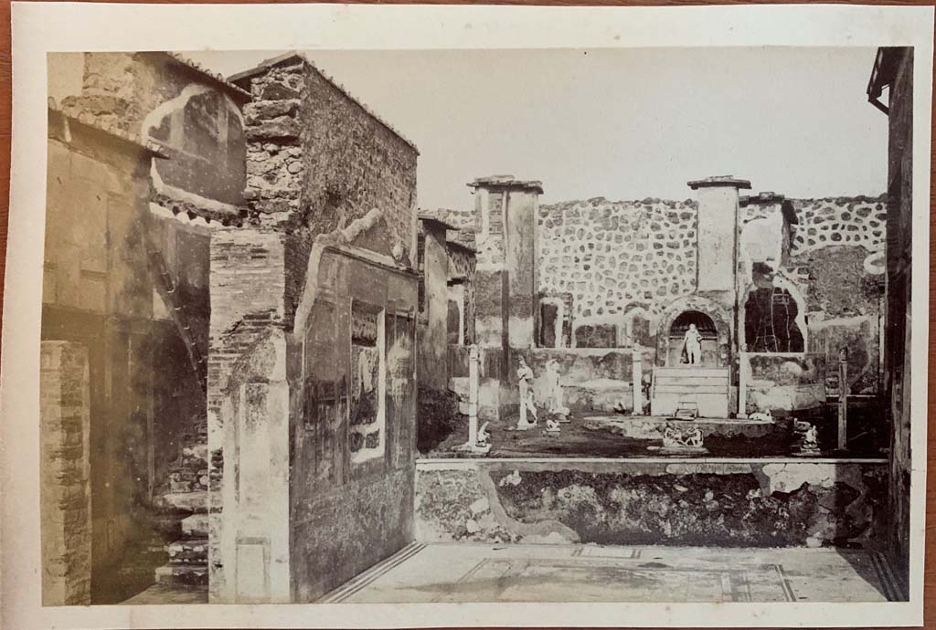 IX.3.5 Pompeii. From an album dated January 28, 1894. Room 12, looking east towards north wall of tablinum, and garden area.
Photo courtesy of Rick Bauer.
