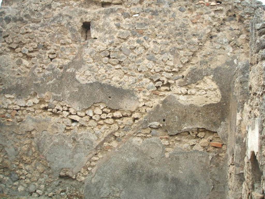 IX.3.14 Pompeii. May 2005. Outline of staircase in the plaster on west wall.  