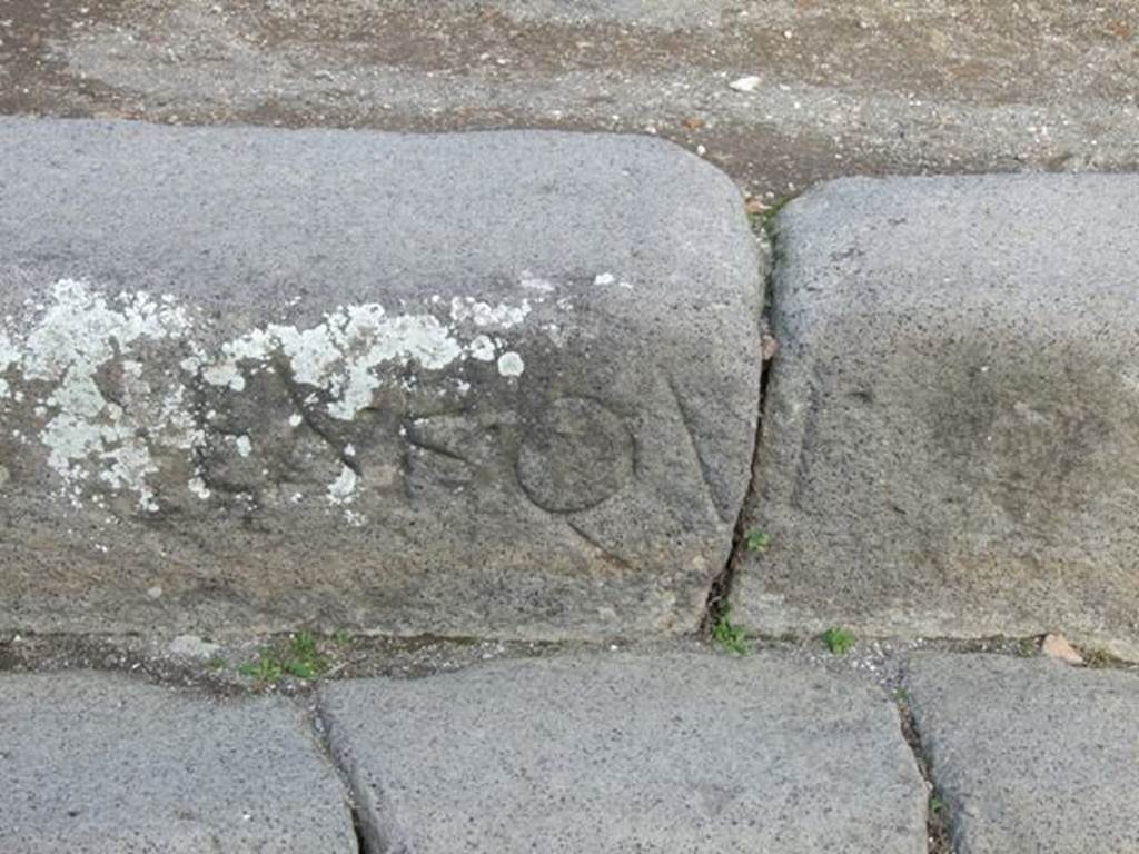 EX.K.QUI cut into the edge of the pavement outside IX.4.1 Pompeii. Ex Kalendis Quictilibus which means �From the first day of July�.  According to Mau this apparently relates to the laying of pavement and must go back before 44BC when the month QUINCTILUS was changed to IULIUS, our July.  Pompeii was therefore paved before 44BC.  See Mau, A., 1907, translated by Kelsey F. W. Pompeii: Its Life and Art. New York: Macmillan. (p.228).