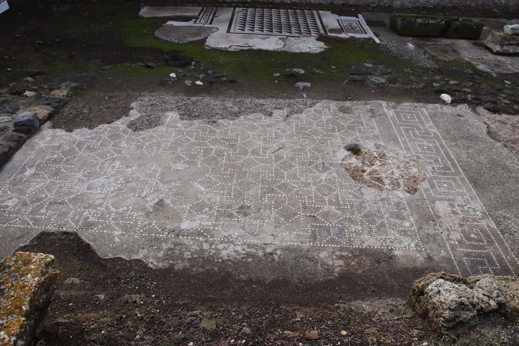 IX.4.18 Pompeii. October 2020. Mosaic flooring from earlier buildings, before the building of the Central Baths. Photo courtesy of Klaus Heese.