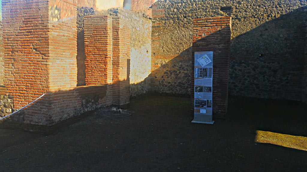 IX.4.18 Pompeii. December 2019. 
Looking north-east across room “i” towards skeleton outside room "n". Photo courtesy of Giuseppe Ciaramella.

