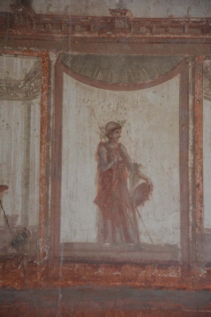 IX.5.6 Pompeii. May 2017. Room i, detail of painted figure in centre of upper south wall on east side.         
Foto Christian Beck, ERC Grant 681269 D�COR.
