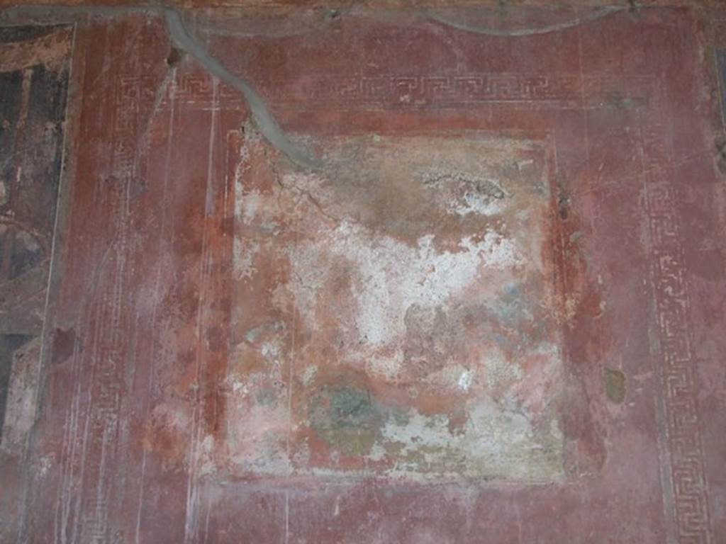 IX.5.6 Pompeii. December 2007. Room i, west wall of tablinum.
According to Schefold, the wall painting in the centre of the west wall was Paris and Oinone.
See Schefold, K., 1957. Die Wande Pompejis. Berlin: De Gruyter. (p. 254)
See Sogliano, A., 1879. Le pitture murali campane scoverte negli anni 1867-79. Napoli: (p. 127, no.623)