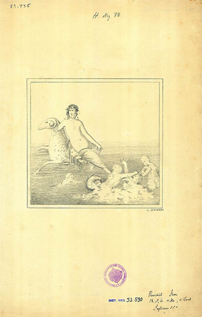 IX.5.6 Pompeii. Room 5, ala, on the north wall. Copy of wall painting of Phrixus and Helle.
DAIR 83.235. Photo � Deutsches Arch�ologisches Institut, Abteilung Rom, Arkiv. 
See http://arachne.uni-koeln.de/item/marbilder/5343135
See Schefold, K., 1962. Vergessenes Pompeji. Bern: Francke. (pl. 175.6)
See Schefold, K., 1957. Die Wande Pompejis. Berlin: De Gruyter. (p. 253)
See Sogliano, A., 1879. Le pitture murali campane scoverte negli anni 1867-79. Napoli: (p. 101, no. 550)
See Bragantini, I and Sampaolo, V. 2009. La Pittura Pompeiana. Napoli, Electa. (p. 359, no. 166)

