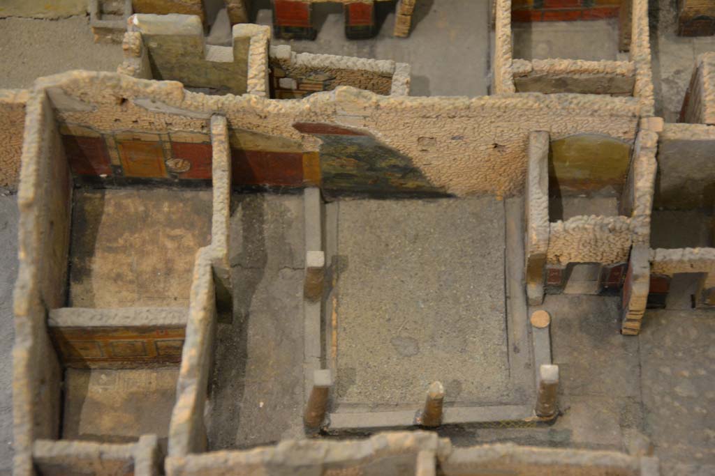 IX.5.9 Pompeii. July 2017. Rooms in south-west corner of garden area.
From cork model in Naples Archaeological Museum.
Foto Annette Haug, ERC Grant 681269 DÉCOR