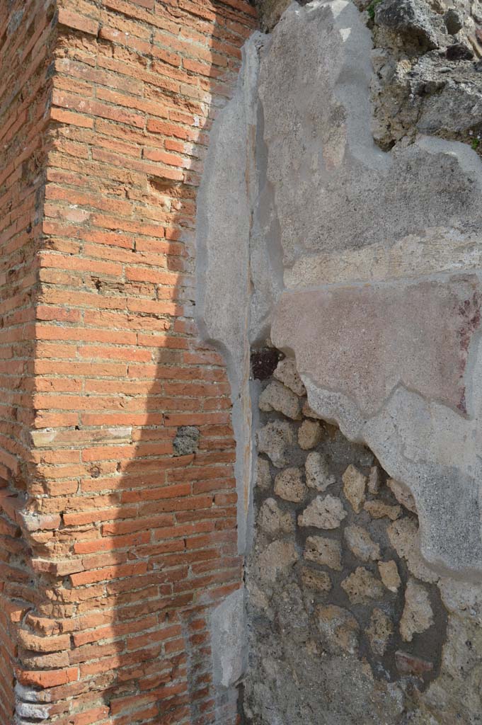 IX.5.10 Pompeii. March 2019. Detail of remaining painted decoration on east side of entrance doorway.
Foto Taylor Lauritsen, ERC Grant 681269 D�COR.
