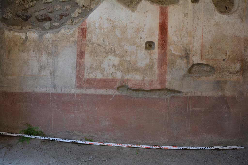 IX.5.11 Pompeii. May 2017. Room g, lower north wall.
Foto Christian Beck, ERC Grant 681269 D�COR.
According to PPM �
Narrow compartments with painted plants in the red zoccolo, surmounted by a white toothed frieze. (p.557).
