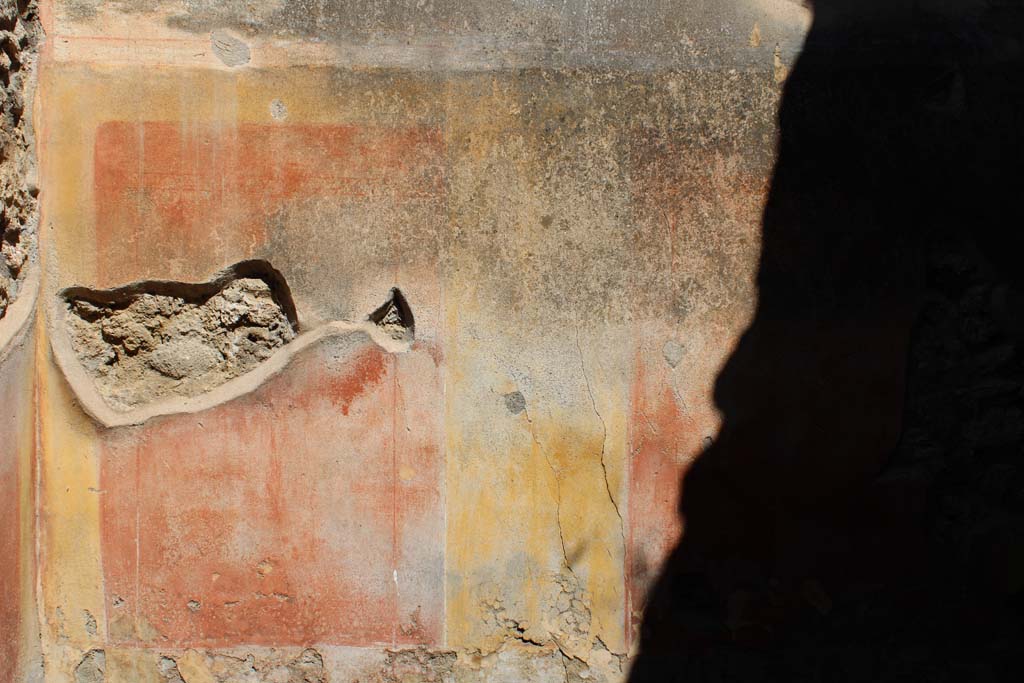 IX.5.14 Pompeii. May 2019. Room �d�, detail from middle zone of north wall at west end.
Foto Christian Beck, ERC Grant 681269 D�COR.
