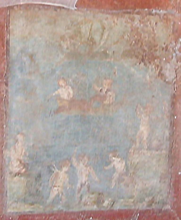 IX.5.14 Pompeii. May 2005. Room �c�, north wall of cubiculum on north side of entrance corridor.
Wall painting of Venus with fishing cupids.
