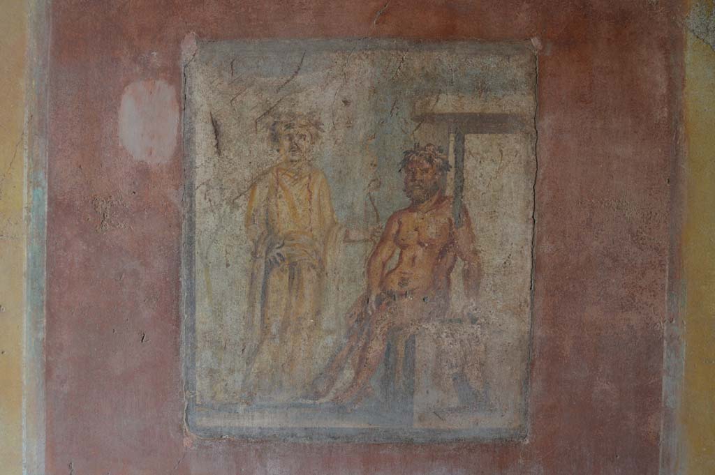 IX.5.14 Pompeii. March 2018. 
Cubiculum �g�, on south side of entrance doorway. Looking towards north wall with painting of Hercules and Omphale. 
Foto Taylor Lauritsen, ERC Grant 681269 D�COR.

