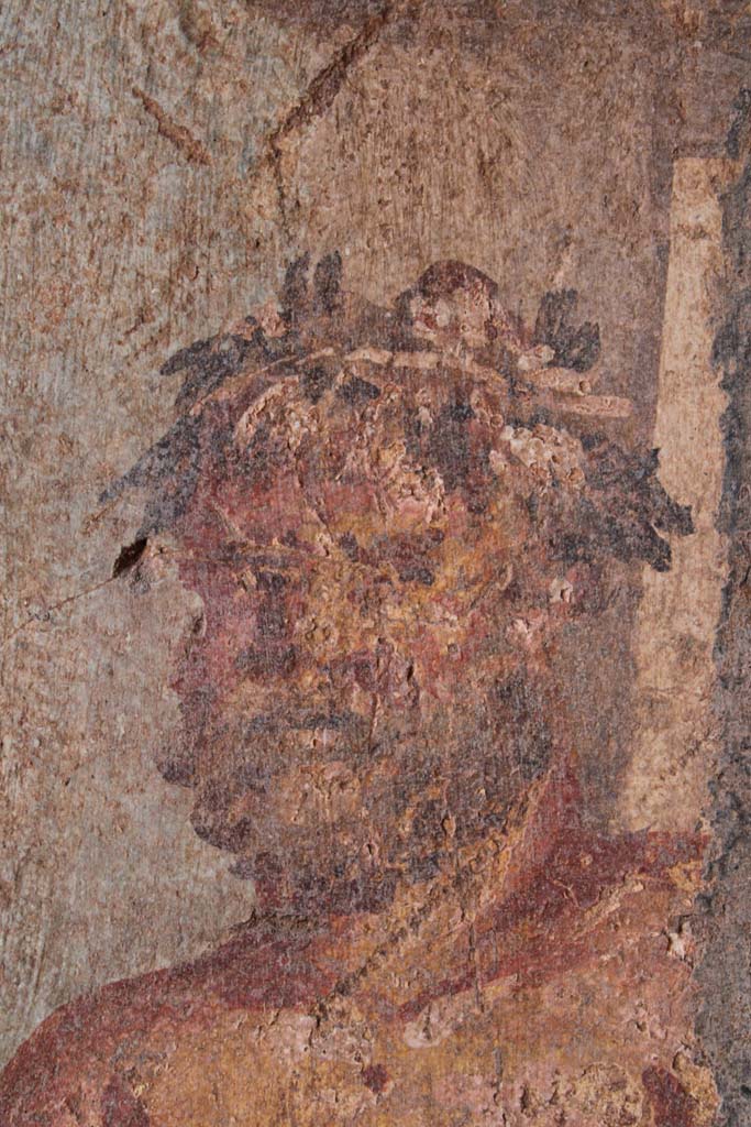 IX.5.14 Pompeii. May 2019. Room �g�, detail of Hercules. 
Foto Christian Beck, ERC Grant 681269 D�COR.
