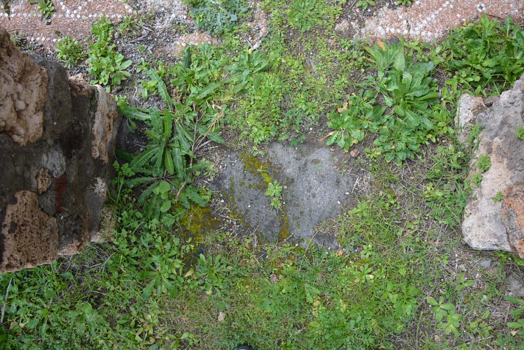 IX.5.18 Pompeii. March 2018.  Room “p”, doorway threshold from room “l” (L).
Foto Annette Haug, ERC Grant 681269 DÉCOR.

