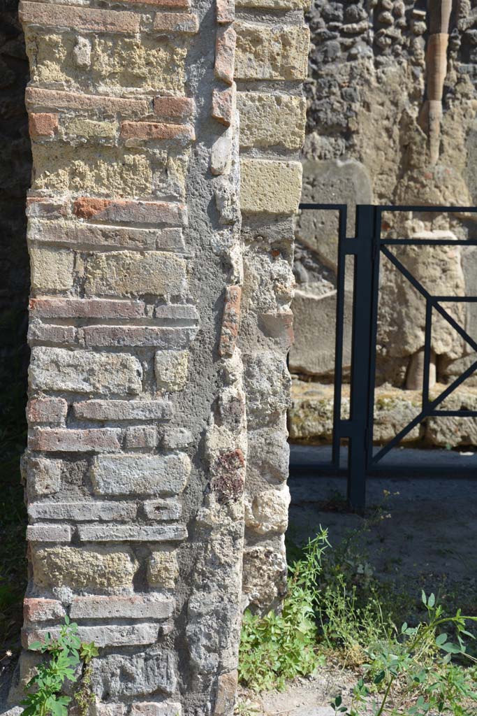 IX.5.18 Pompeii. May 2017.
Room b, south side, detail of pilaster between doorway to room h, on left, and entrance corridor.
Foto Christian Beck, ERC Grant 681269 DÉCOR.