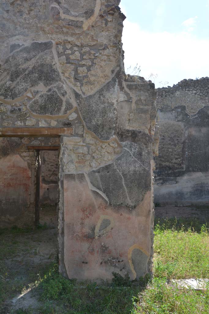 IX.5.18 Pompeii. May 2017.
Room b, west side, pilaster between doorway to room d, on left, and room f, on right.
Foto Christian Beck, ERC Grant 681269 DÉCOR.