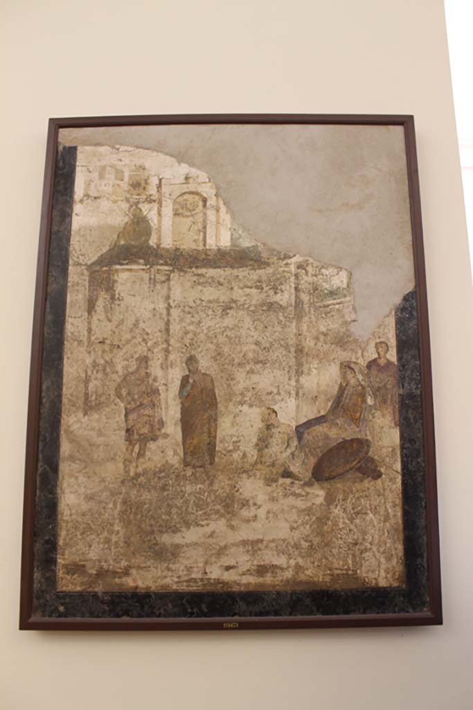 IX.5.18 Pompeii. July 2017. 
Room “f”, south wall of triclinium. Wall painting of Phoenix and Polyxena.
Now in Naples Archaeological Museum. Inventory number 111471.
Foto Annette Haug, ERC Grant 681269 DÉCOR.
