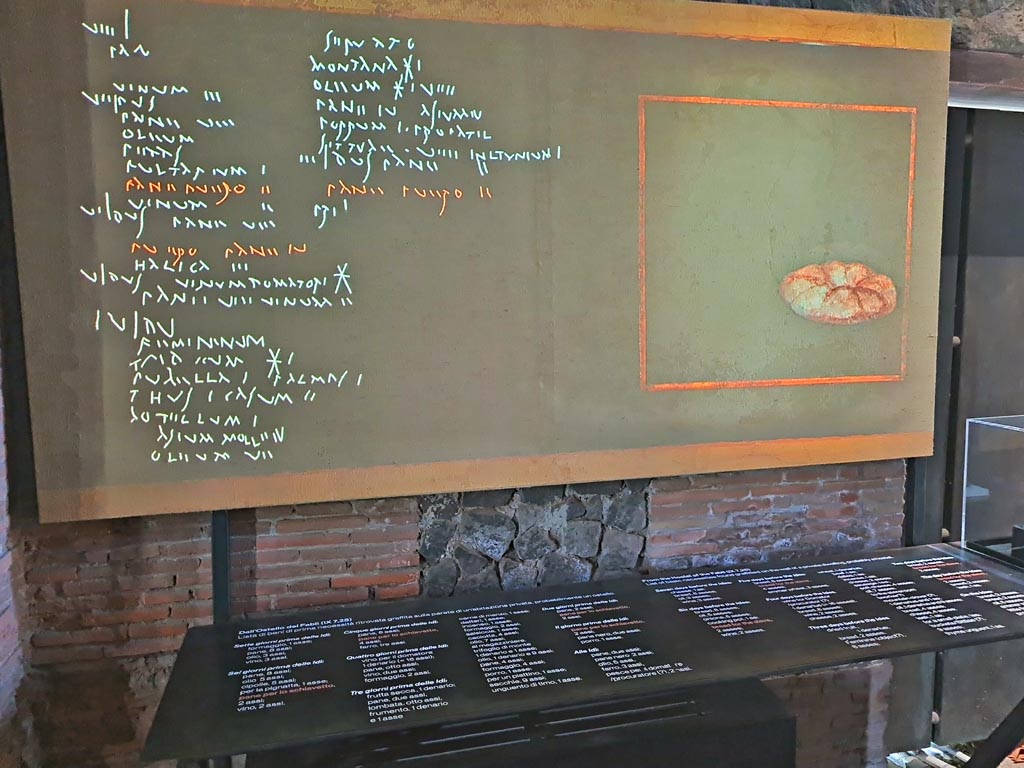 IX.7.25 Pompeii. March 2024. Reproduction of graffito from atrium, on display in exhibition entitled –
“L’altra Pompei, vite comuni all’ombra del Vesuvio”. Photo courtesy of Giuseppe Ciaramella.