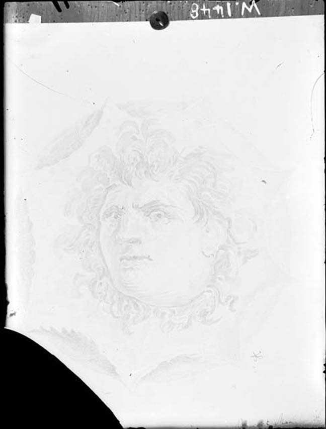 IX.8.6 Pompeii. W.1448. Drawing of head of Borea from peristyle.
See Bullettino dell�Instituto di Corrispondenza Archeologica (DAIR), 1882, p.107, no.81.
Photo by Tatiana Warscher. Photo � Deutsches Arch�ologisches Institut, Abteilung Rom, Arkiv. 

