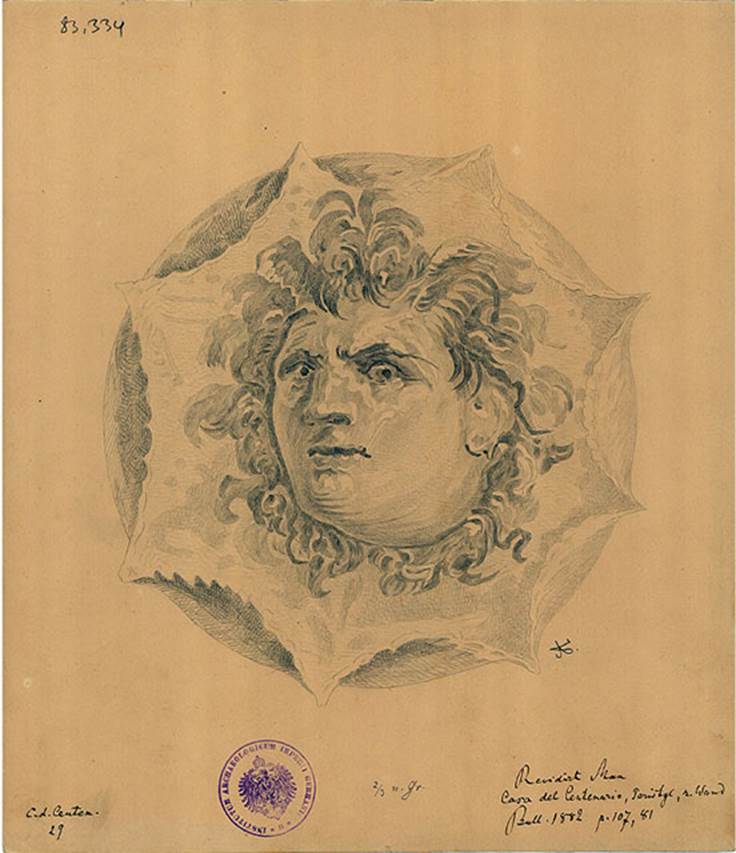 IX.8.6 Pompeii. Drawing of head of Borea, the north wind, from peristyle.
See BdI, 1882, p.107, no.81.
DAIR 83.334. Photo � Deutsches Arch�ologisches Institut, Abteilung Rom, Arkiv.
See http://arachne.uni-koeln.de/item/marbilderbestand/236078
