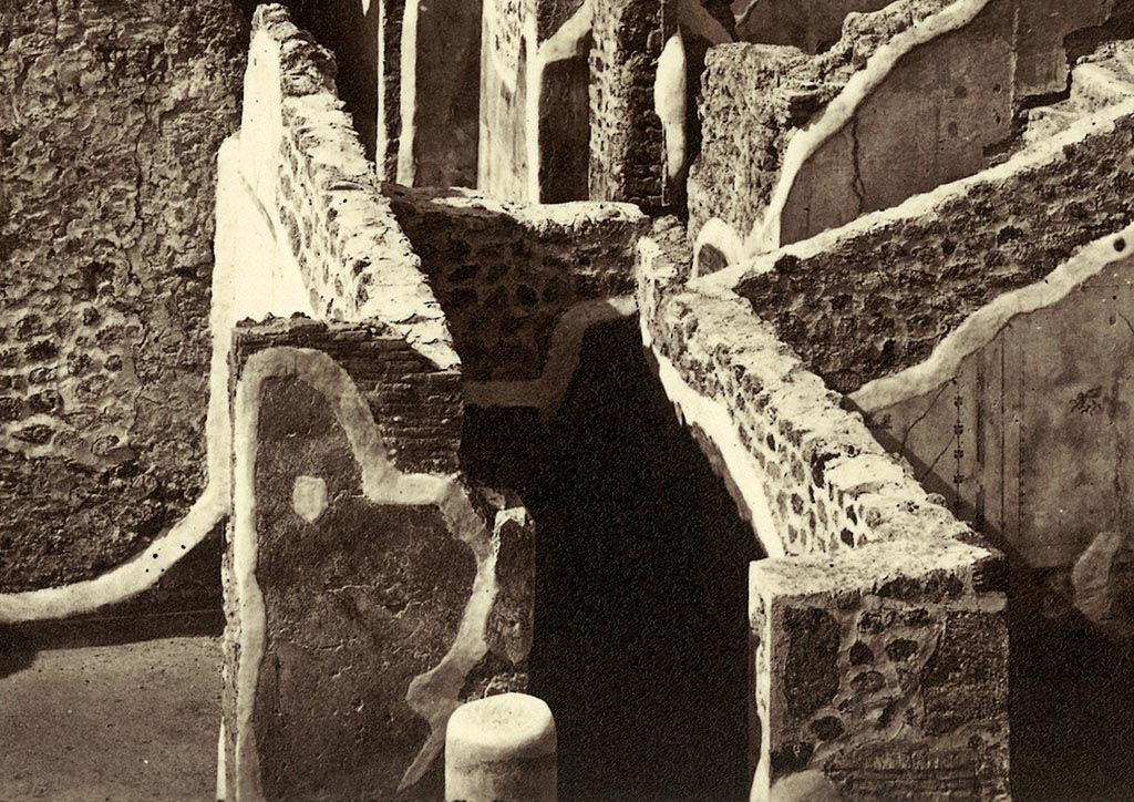 IX.8.c Pompeii. 1860. Detail from old postcard, showing small room or cupboard, looking north.