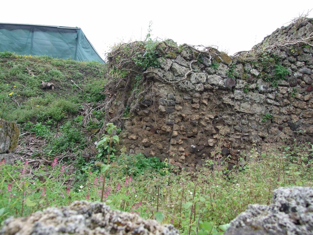 IX.10.1 Pompeii. May 2010. Room 4 south wall and north side of oven 7a with door to bakery room 7.
