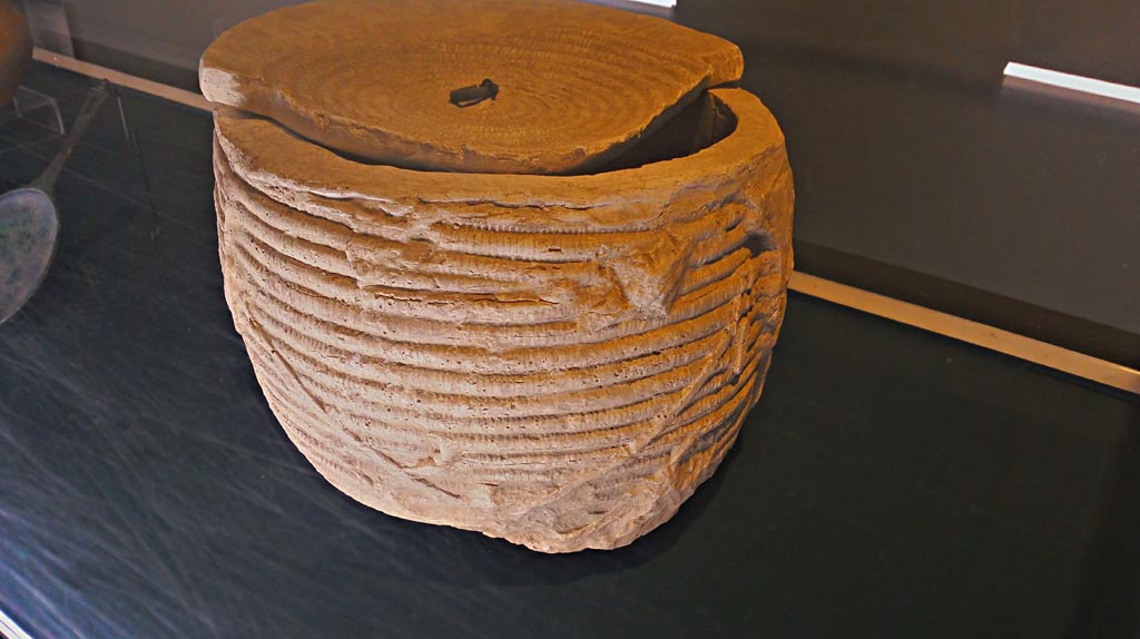 IX.13.1-3 Pompeii. December 2019. Cast of wicker basket from exhibition.
Photographed at exhibition entitled “The furnishings of the House of Julius Polybius”. Photo courtesy of Giuseppe Ciaramella.