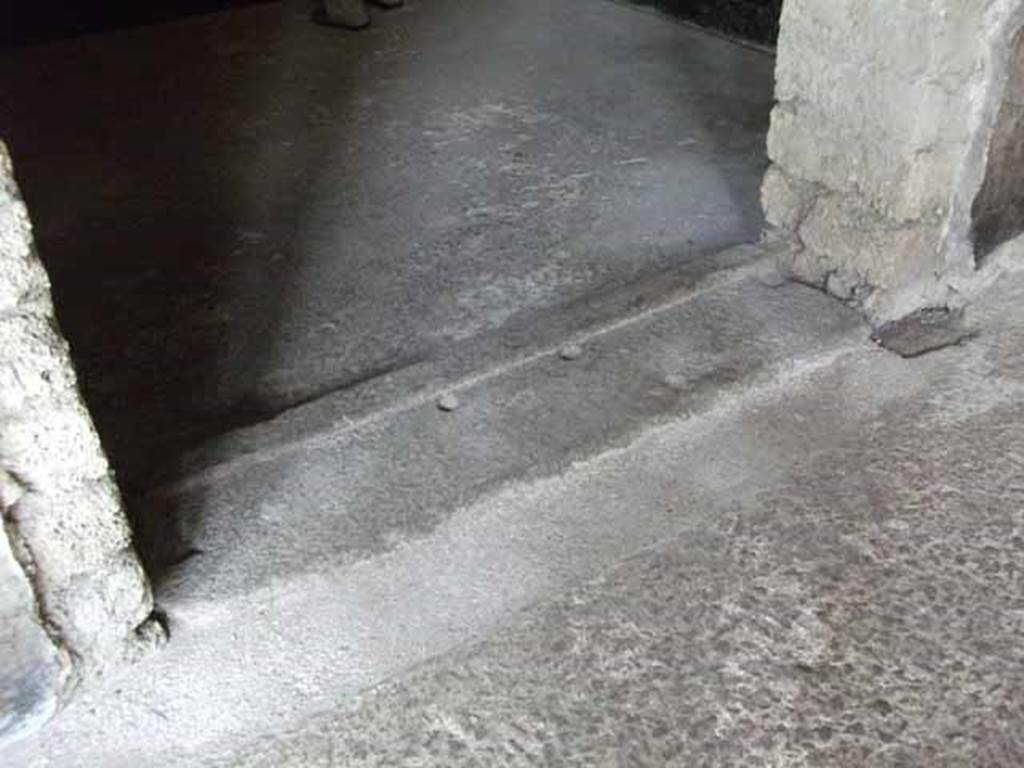 IX.13.1-3 Pompeii. May 2010.  Room 10, door threshold from north portico.
