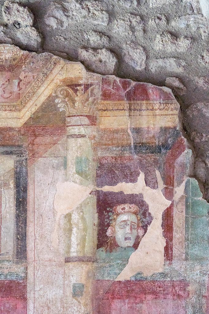 IX.14.4 Pompeii. July 2024. Room 3, detail from upper centre of east wall. Photo courtesy of Johannes Eber.