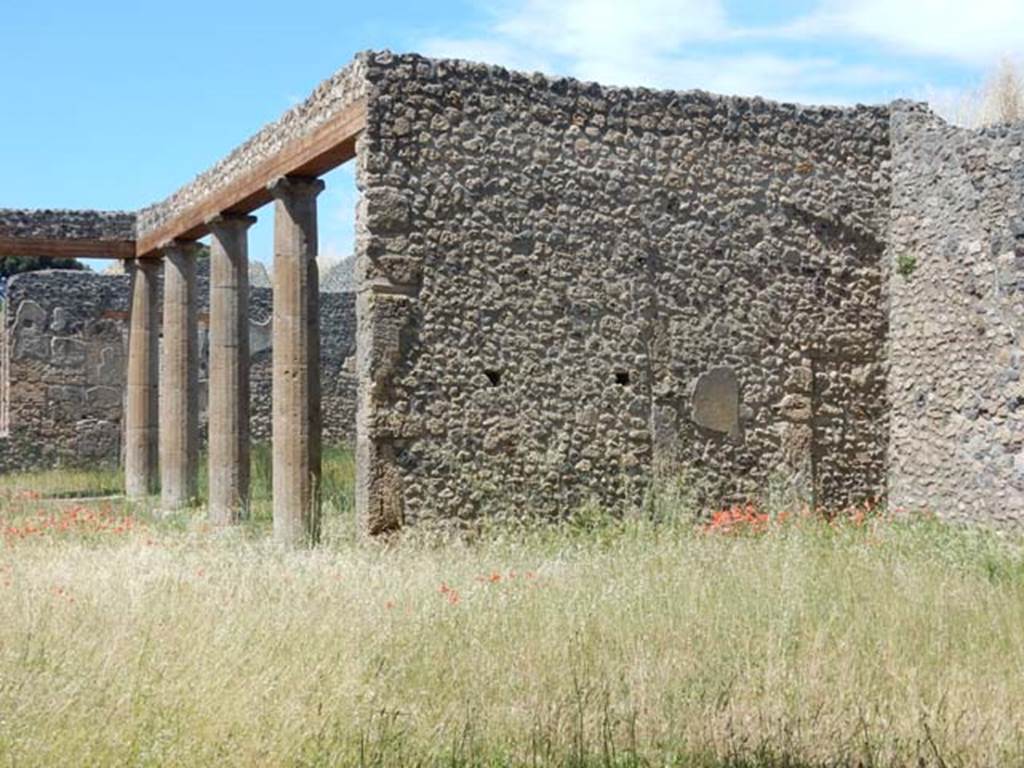 IX.14.4 Pompeii. May 2017. Looking across peristyle 1/garden area towards north-east corner, from south side. Photo courtesy of Buzz Ferebee.
