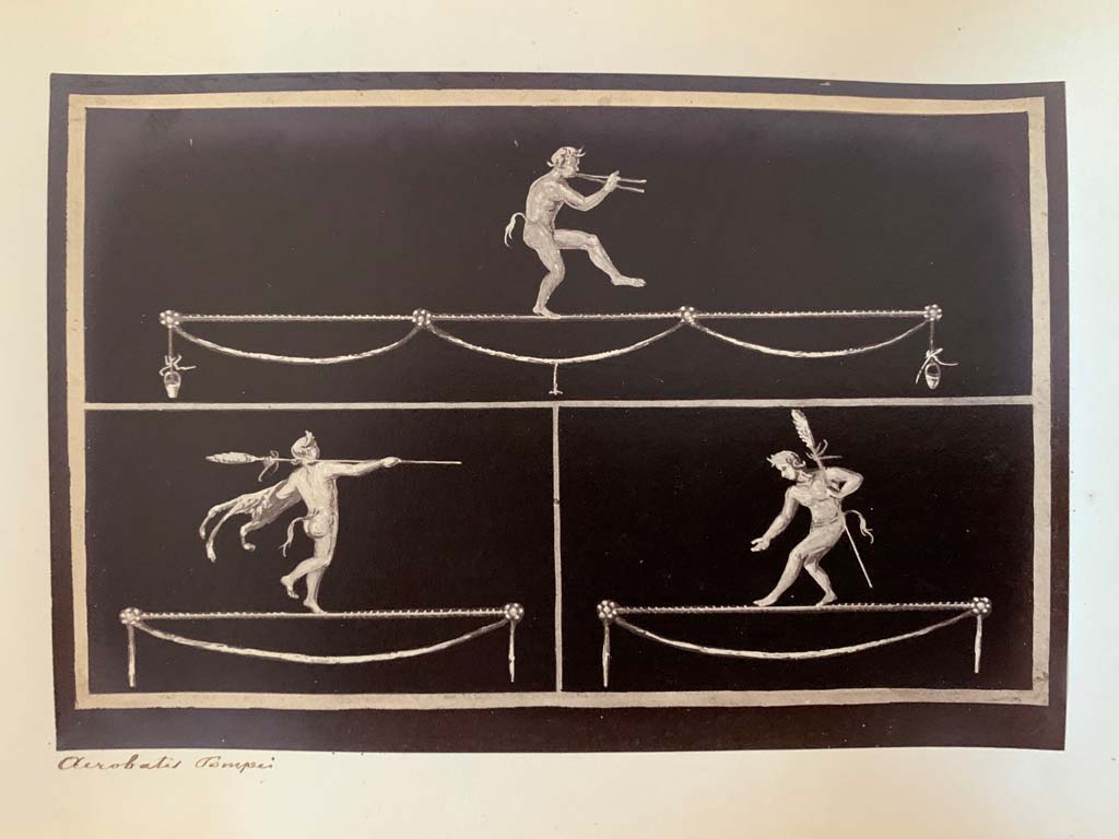 HGW06 Pompeii. Villa of Cicero, Pompeii. Photograph by M. Amodio, from an album dated April 1878. 
Photograph of a drawing of Satyrs, now in Naples Archaeological Museum. Photo courtesy of Rick Bauer.
