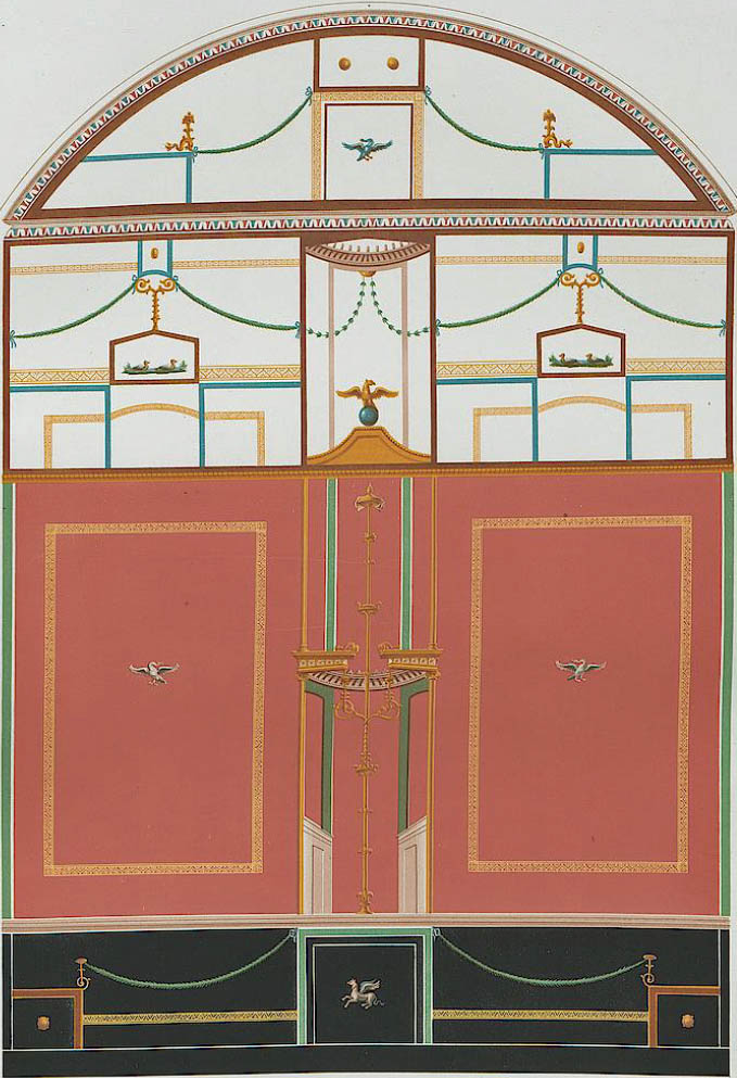 HGW24 Pompeii. 1862 painting of east wall of one of the richly decorated living rooms on the eastern side of the garden. 
See Niccolini F, 1862. Le case ed i monumenti di Pompei: Volume Secondo. Napoli. Tavolo IV.
(Fontaine, room 5,9).
